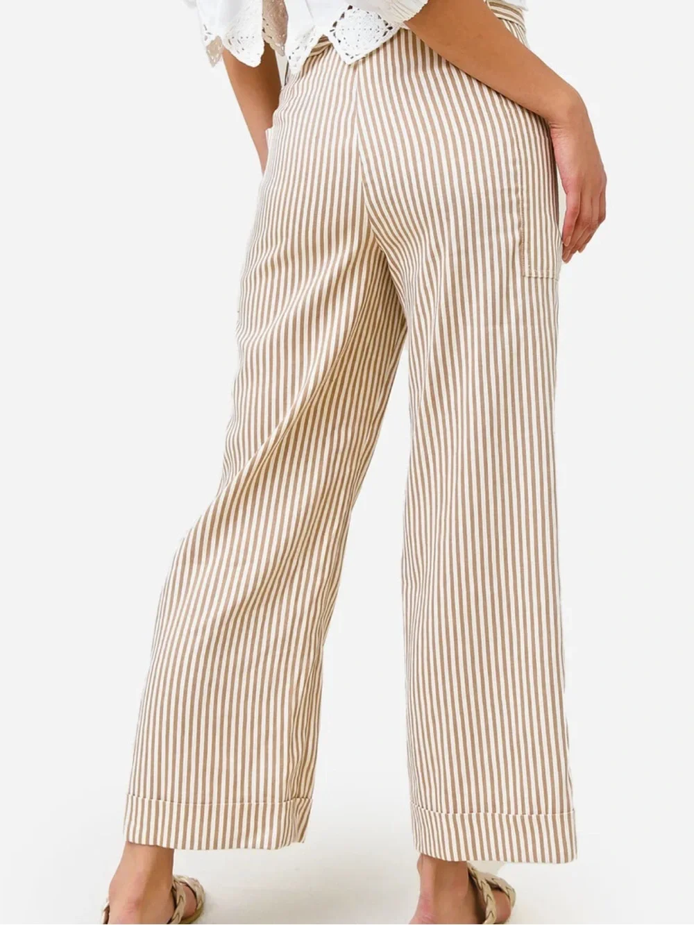 Tory Burch Gabriela Striped Gathered Tie Waist Linen Blend Pants 8